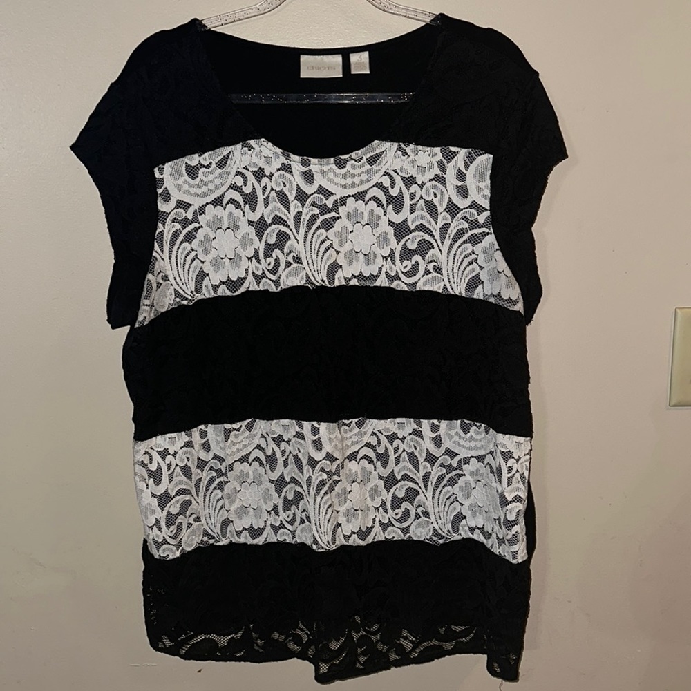 Chicos Black White Lace Top |‎ 3